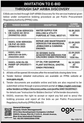Oil & Gas Development Company Limited Islamabad Tender Notice-1